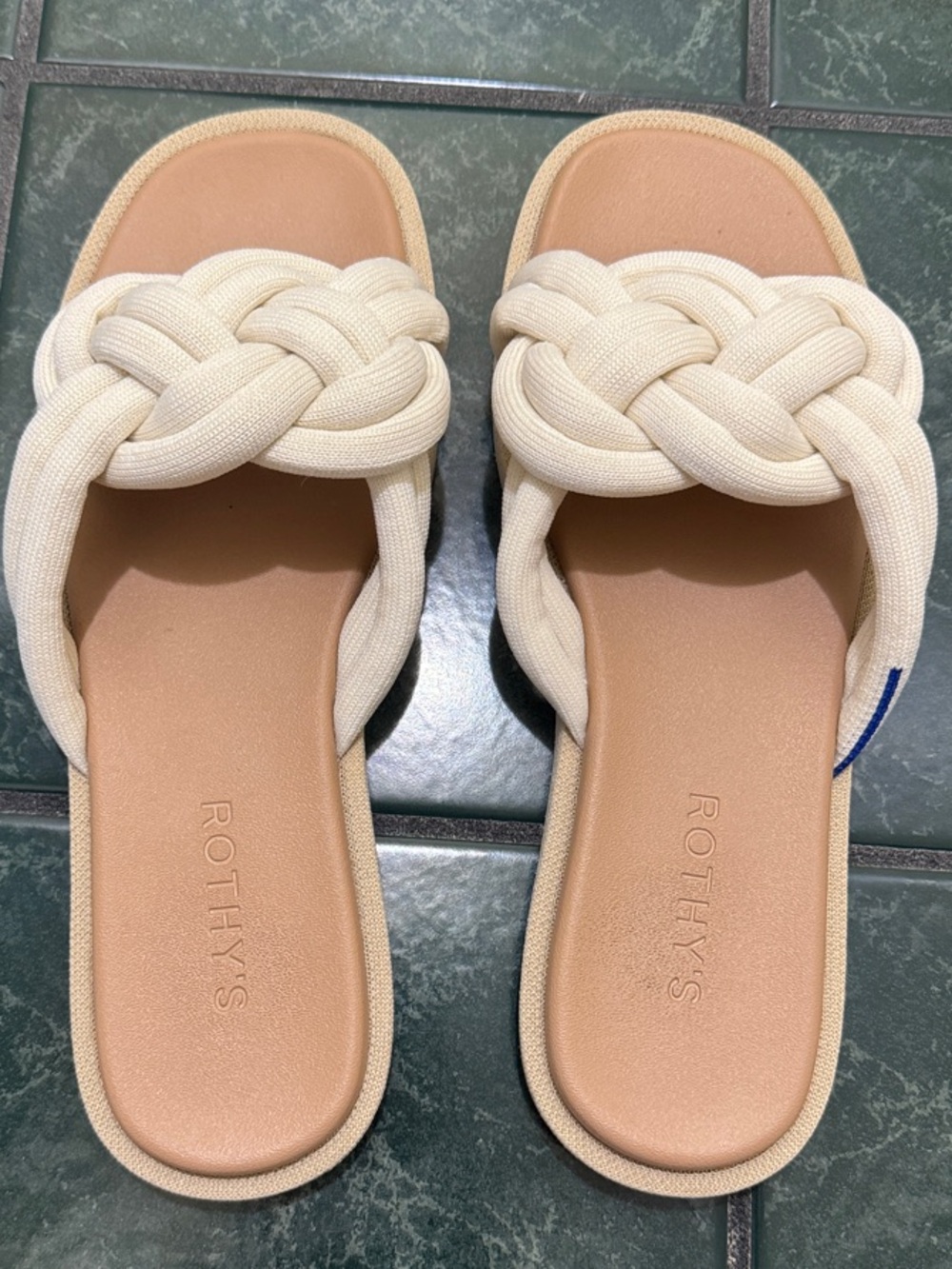 Rothy's Cream Braided Slide Sandals